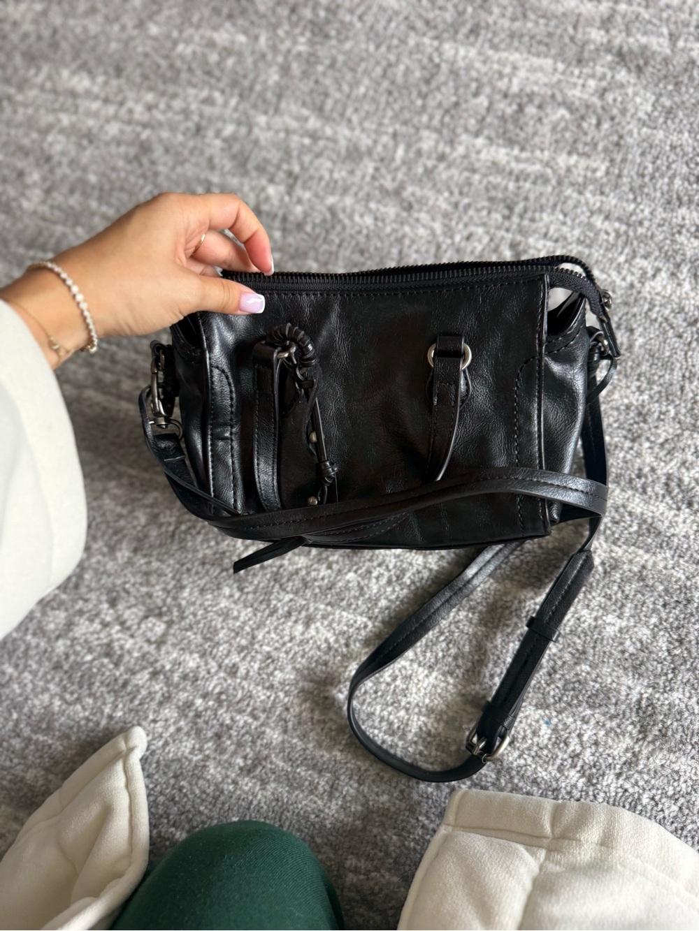 Zara Black Leather Crossbody Bag with Adjustable Strap